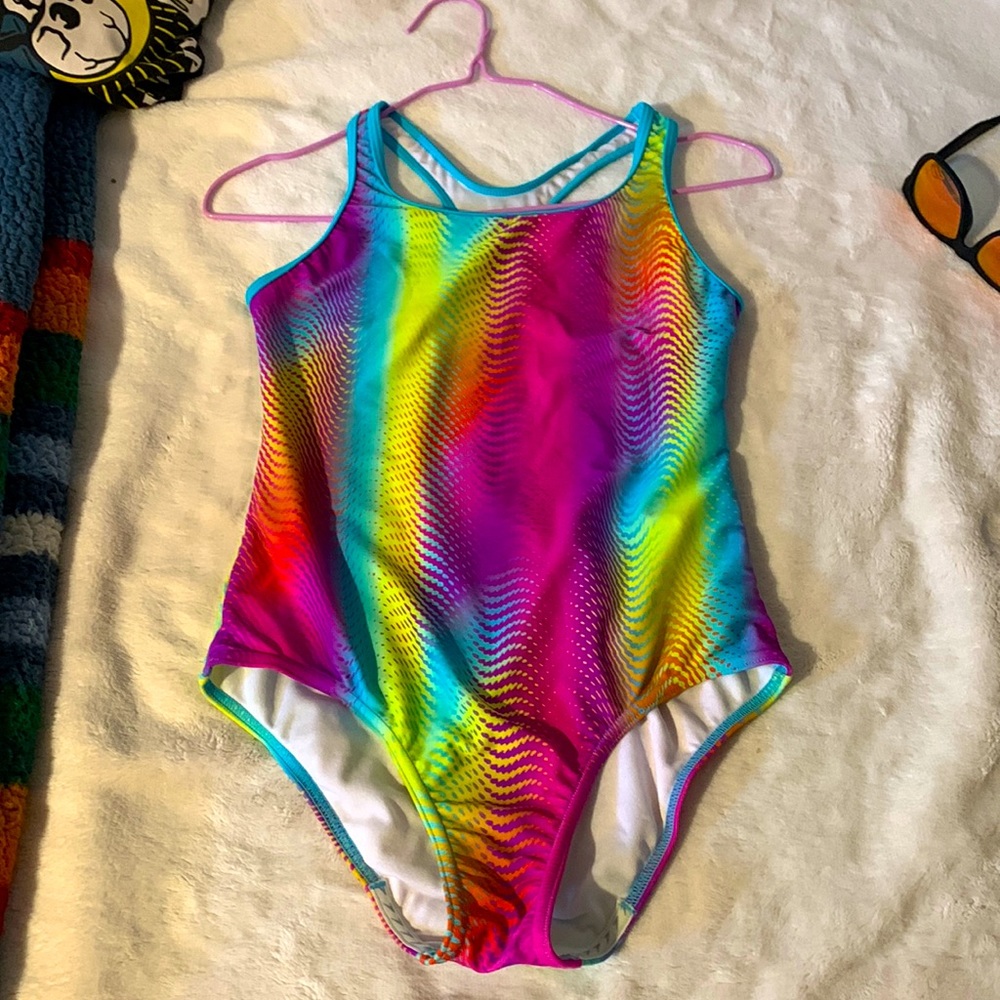 Speedo Girls Neon Zig Zag Racerback Design Swimsuit - Neon Multi
